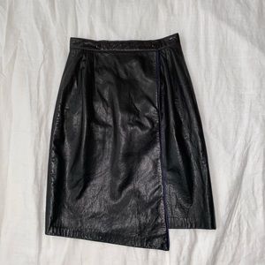 Vintage Black Leather Asymmetric Hem Skirt
